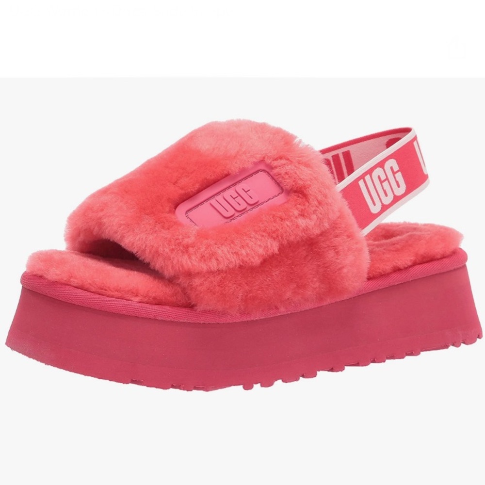 UGG Disco Slides Sandals Pink Cloud Sheepskin Fluff Fur Slingback Strap Logo - Picture 7 of 15